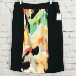 Calvin Klein Women's Size 8 Pencil Skirt Black w/Colorful Abstract Print Panel
